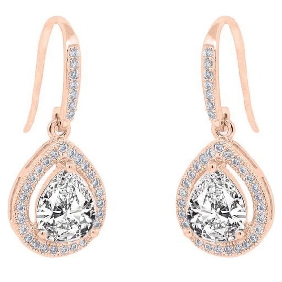 Cate & Chloe Isabel 18k Rose Gold Plated Halo Design Teardrop Earrings - Picture 3 of 5